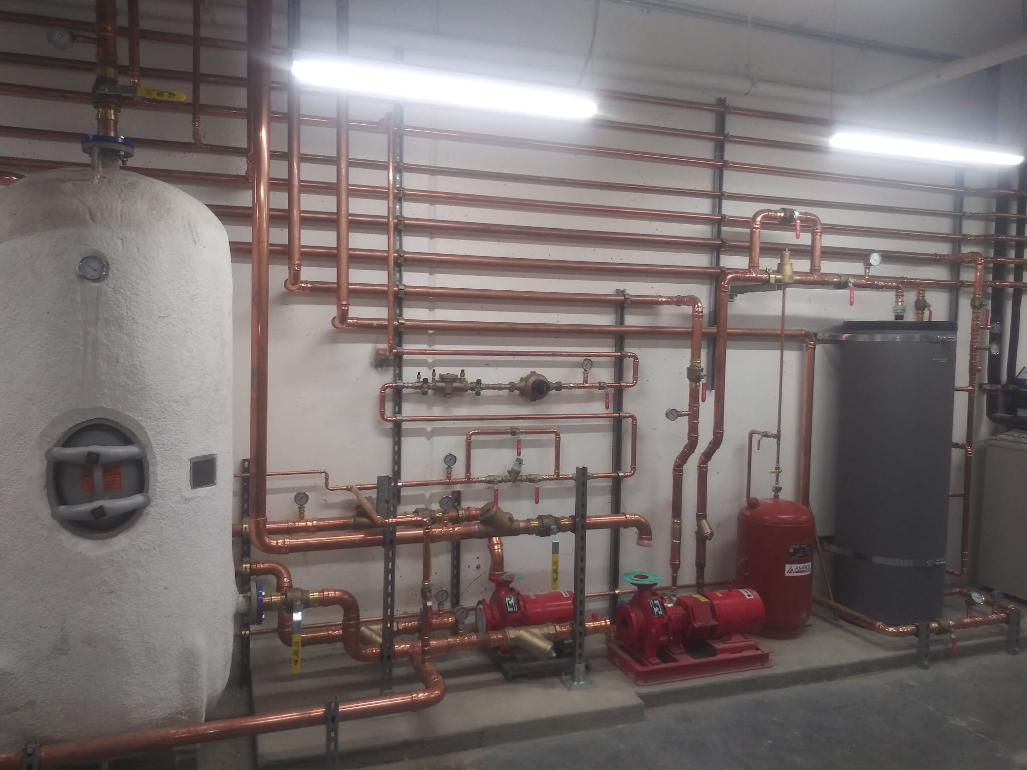 Industrial mechanical room with copper piping